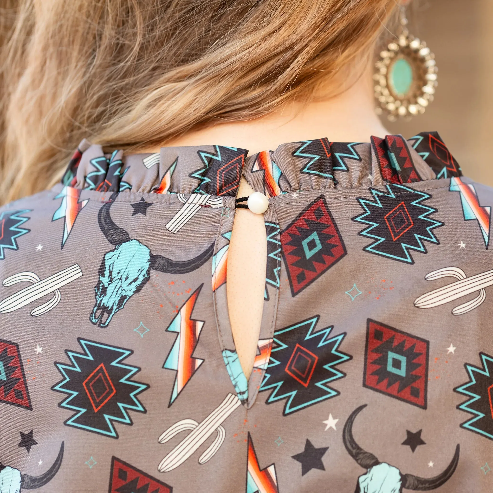 Western Print long sleeve blouse