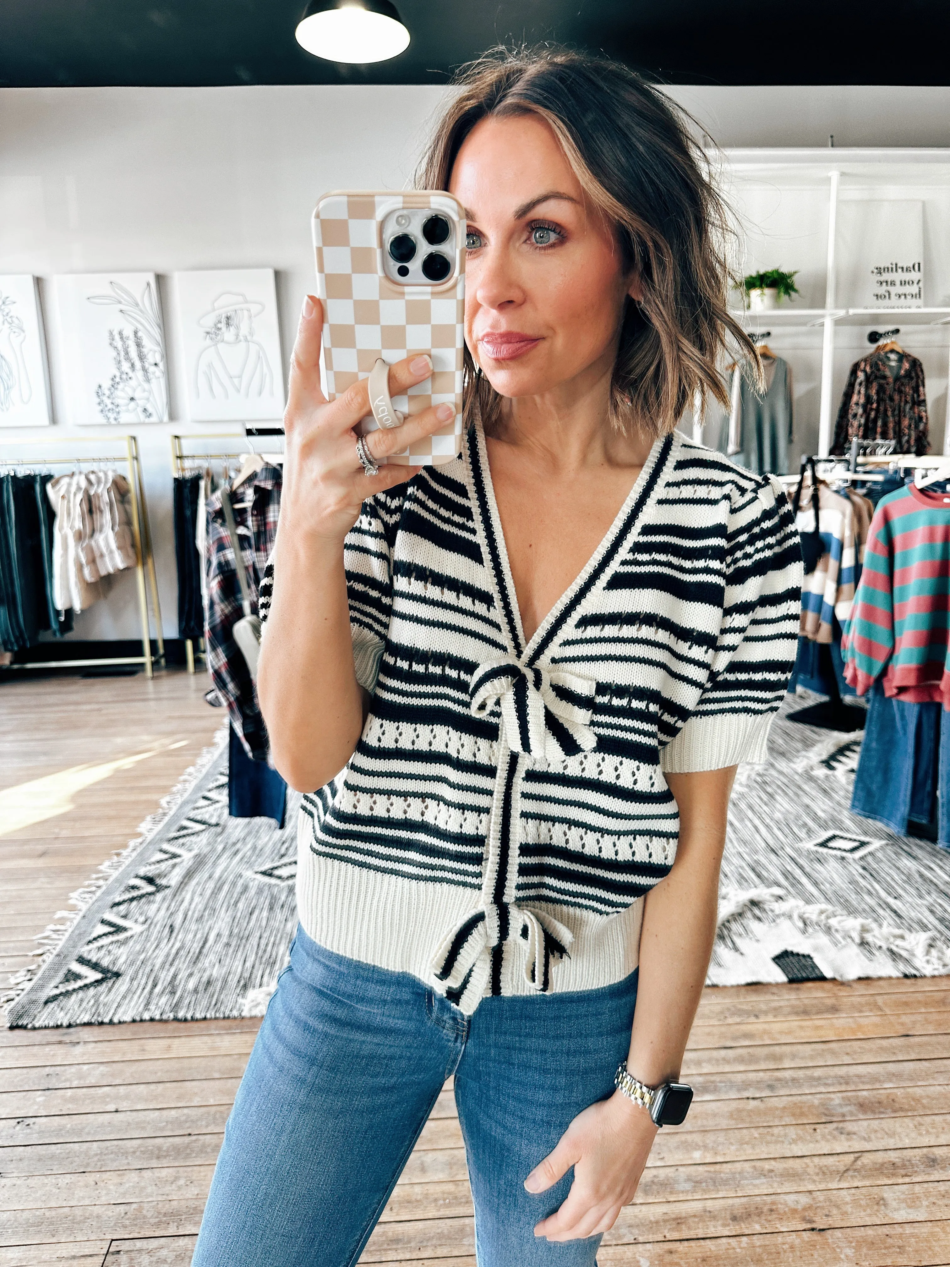 Wet Ink Bow Tie Striped Cardigan