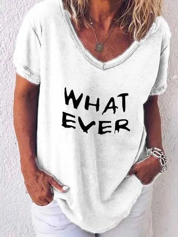 WHAT EVER Letter Print T-Shirt
