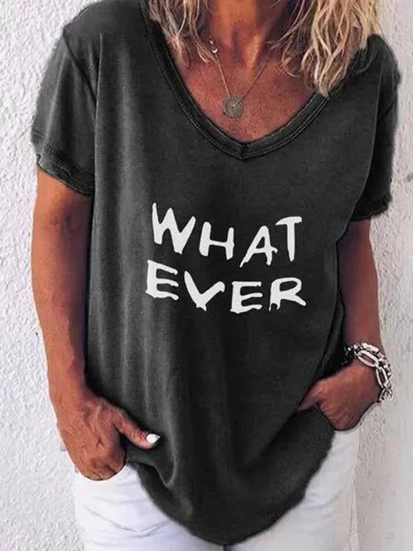 WHAT EVER Letter Print T-Shirt