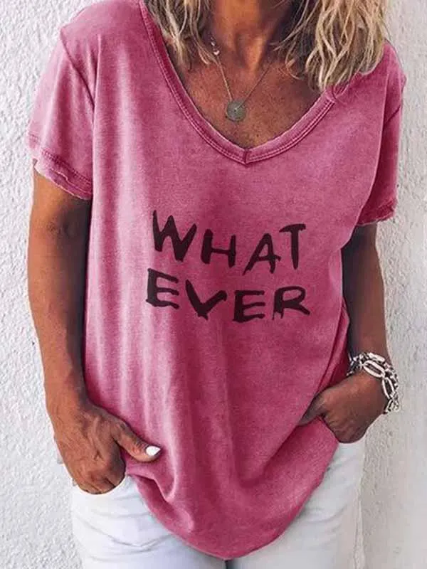 WHAT EVER Letter Print T-Shirt