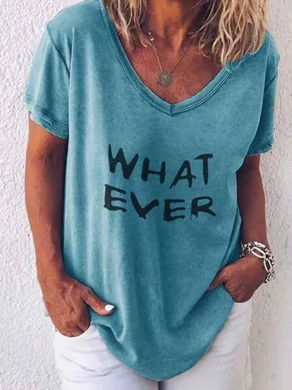 WHAT EVER Letter Print T-Shirt