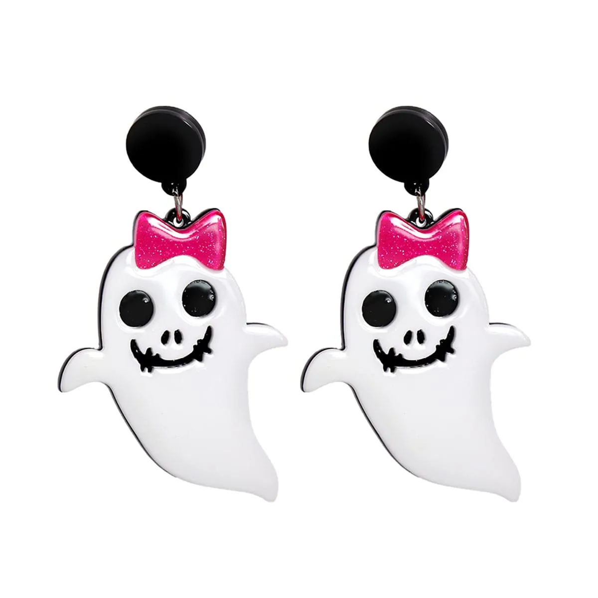 White Acrylic & Silver-Plated Bow Ghost Drop Earrings