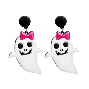 White Acrylic & Silver-Plated Bow Ghost Drop Earrings
