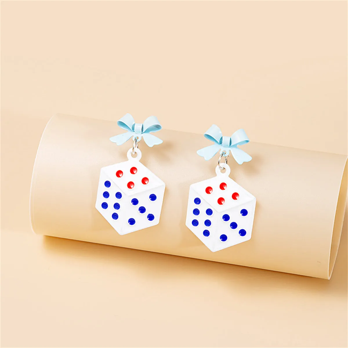 White Enamel & Silver-Plated Bow Dice Drop Earrings