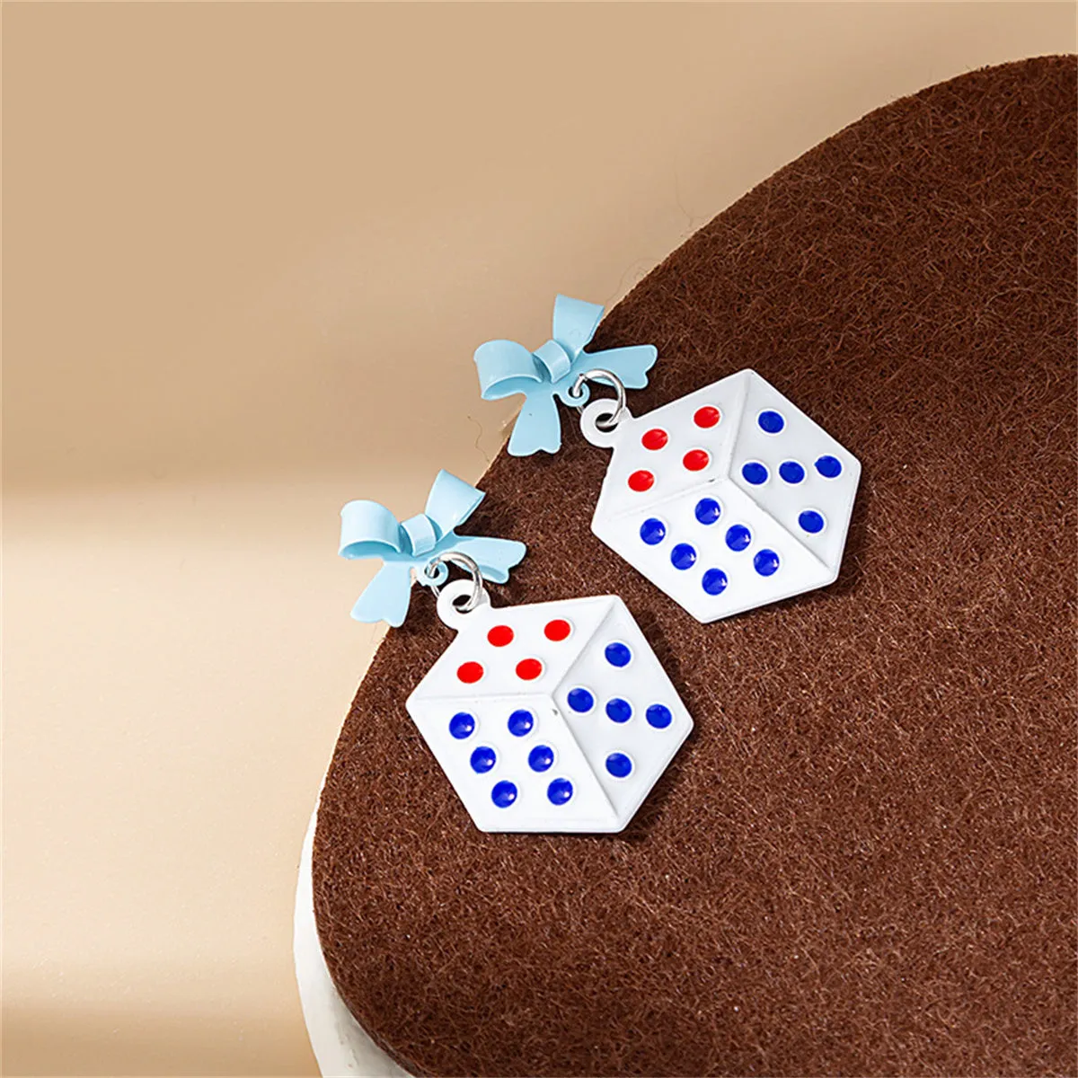 White Enamel & Silver-Plated Bow Dice Drop Earrings