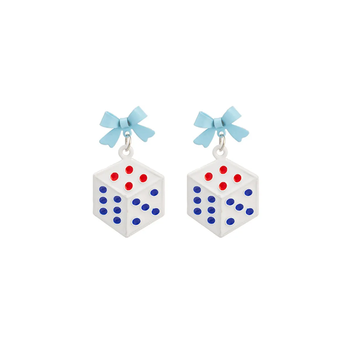 White Enamel & Silver-Plated Bow Dice Drop Earrings