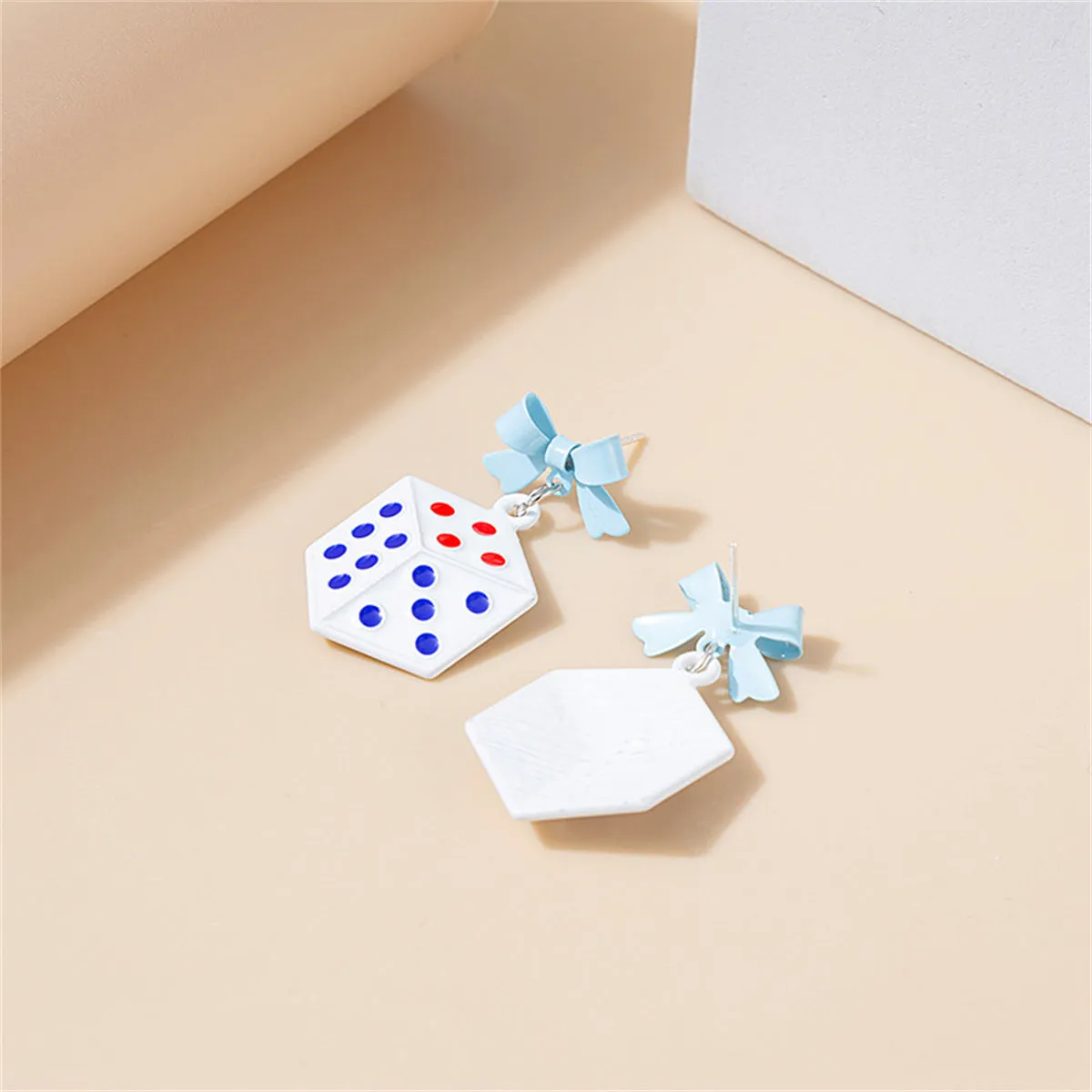 White Enamel & Silver-Plated Bow Dice Drop Earrings