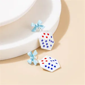 White Enamel & Silver-Plated Bow Dice Drop Earrings