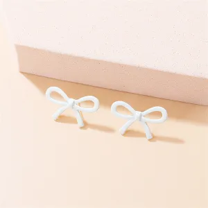 White Enamel & Silver-Plated Open Bow Stud Earrings