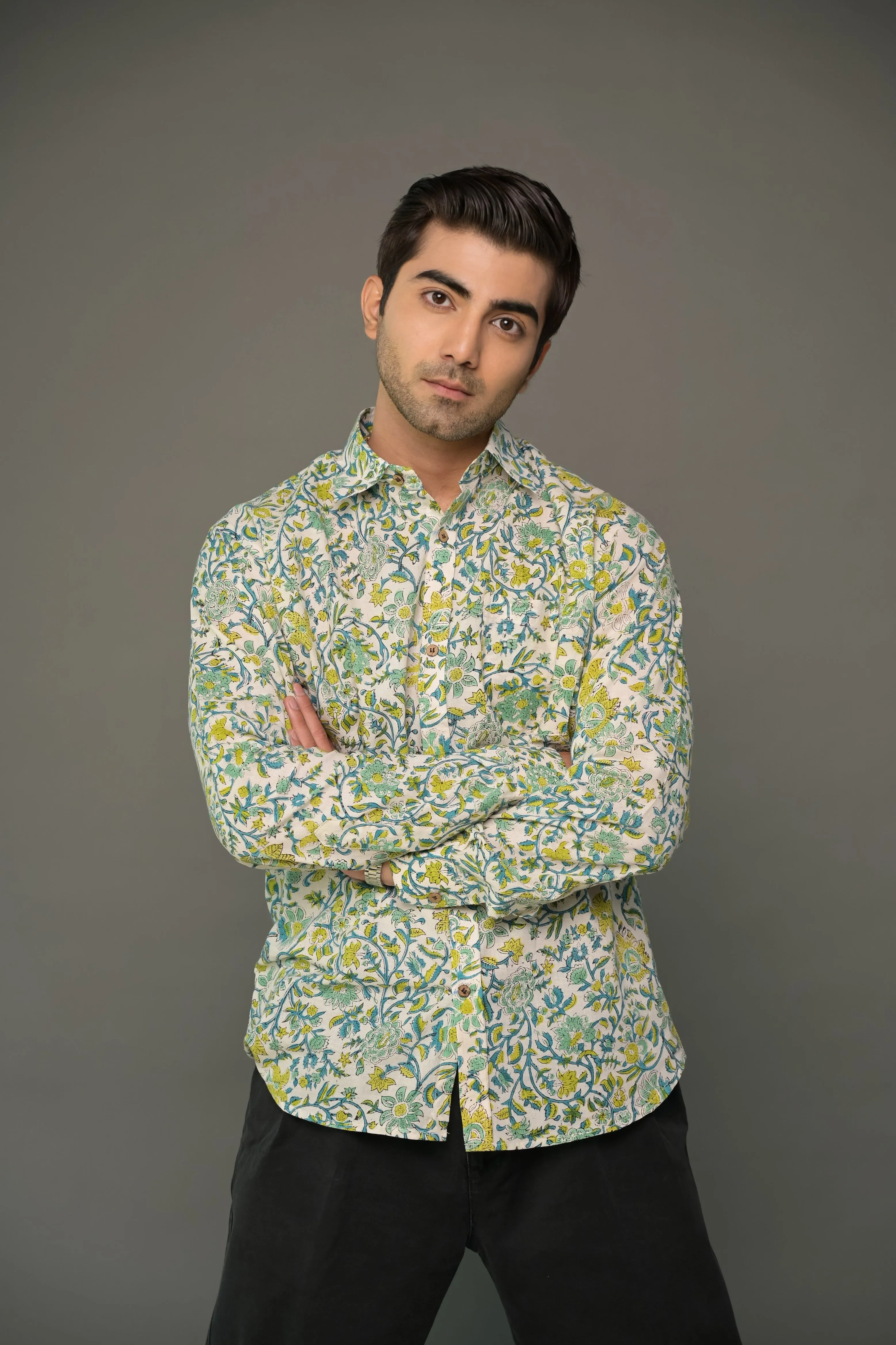 White Green Jaal Floral Shirt