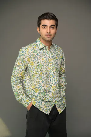 White Green Jaal Floral Shirt