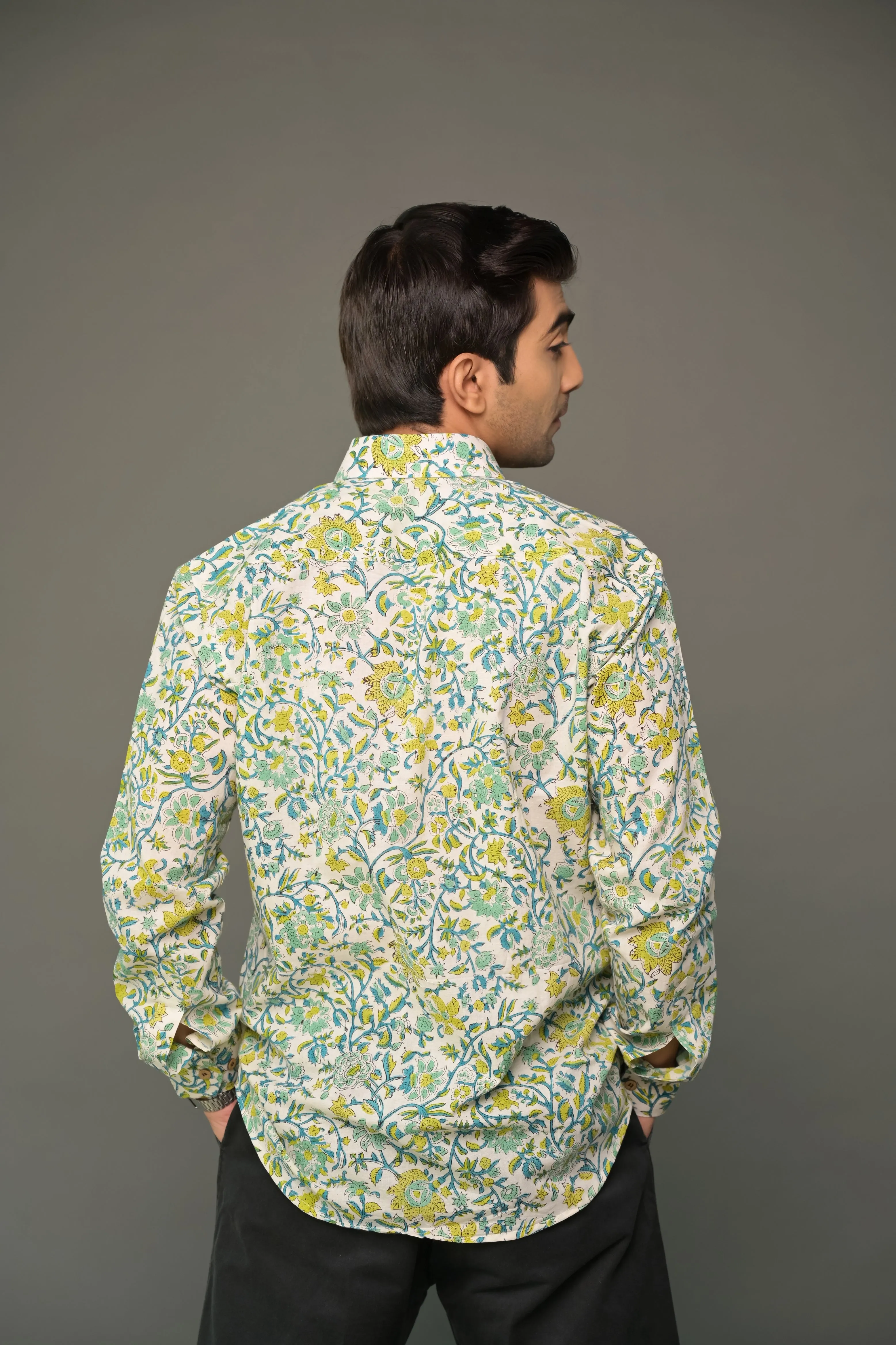 White Green Jaal Floral Shirt