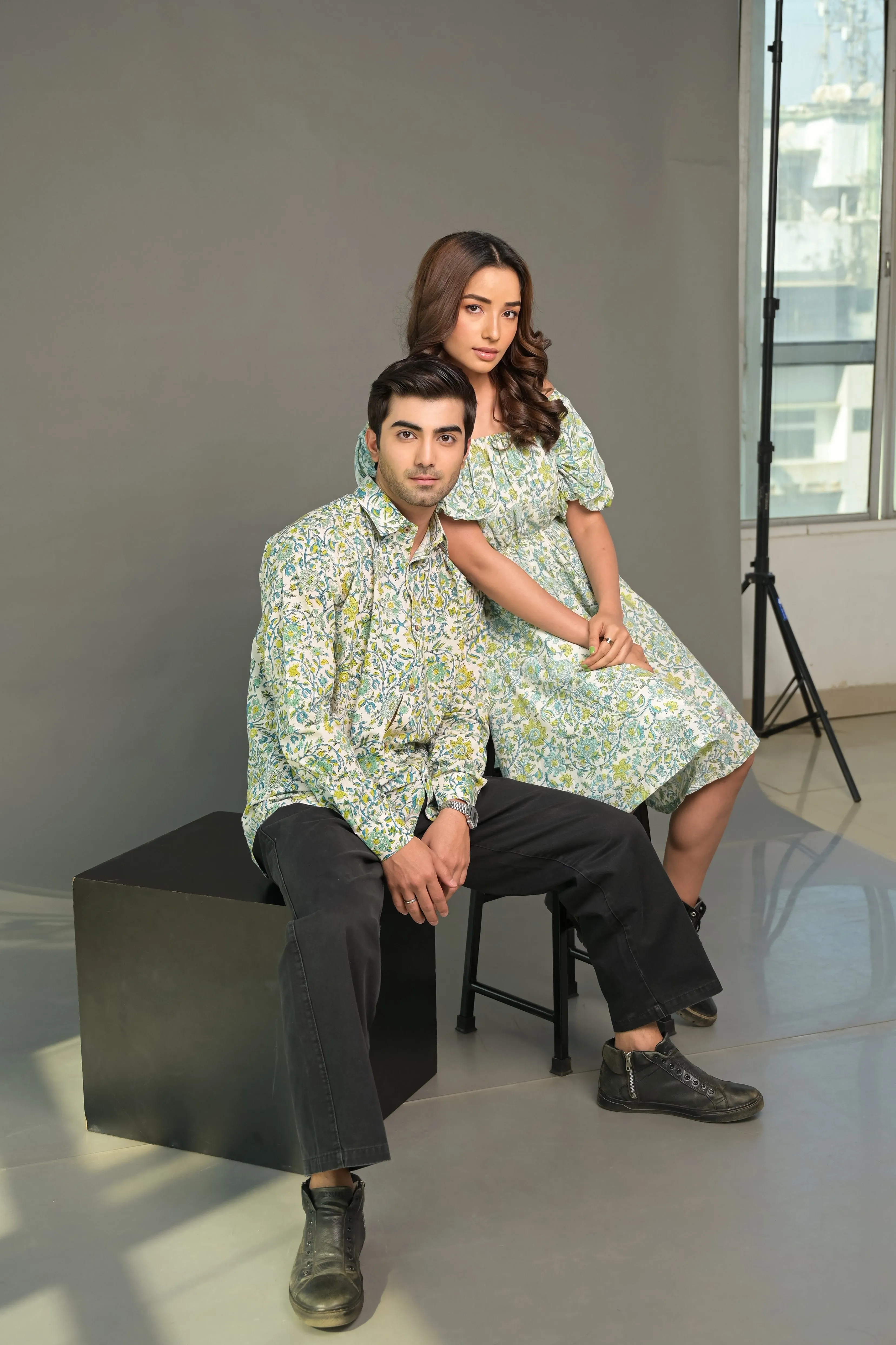 White Green Jaal Floral Shirt