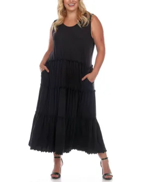 White Mark Women's Plus Size Scoop Neck Tiered Midi Dress PS315