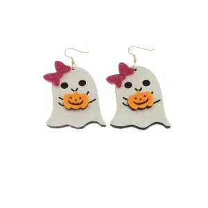 White Polystyrene & 18K Gold-Plated Bow Ghost Pumpkin Drop Earrings
