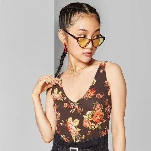 Wild Fable Women's Floral Print Sleeveless V-Neck Bodysuit