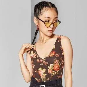 Wild Fable Women's Floral Print Sleeveless V-Neck Bodysuit
