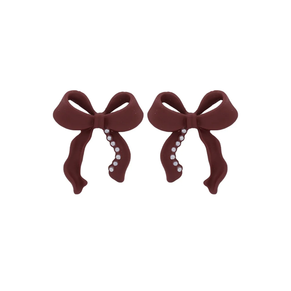 Wine Red Enamel & Pearl Bow Stud Earrings