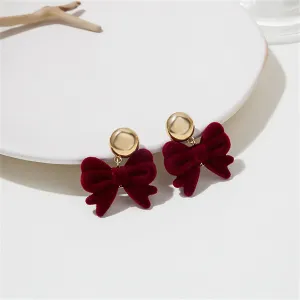 Wine Red Nylon & 18K Gold-Plated Bow Drop Earrings