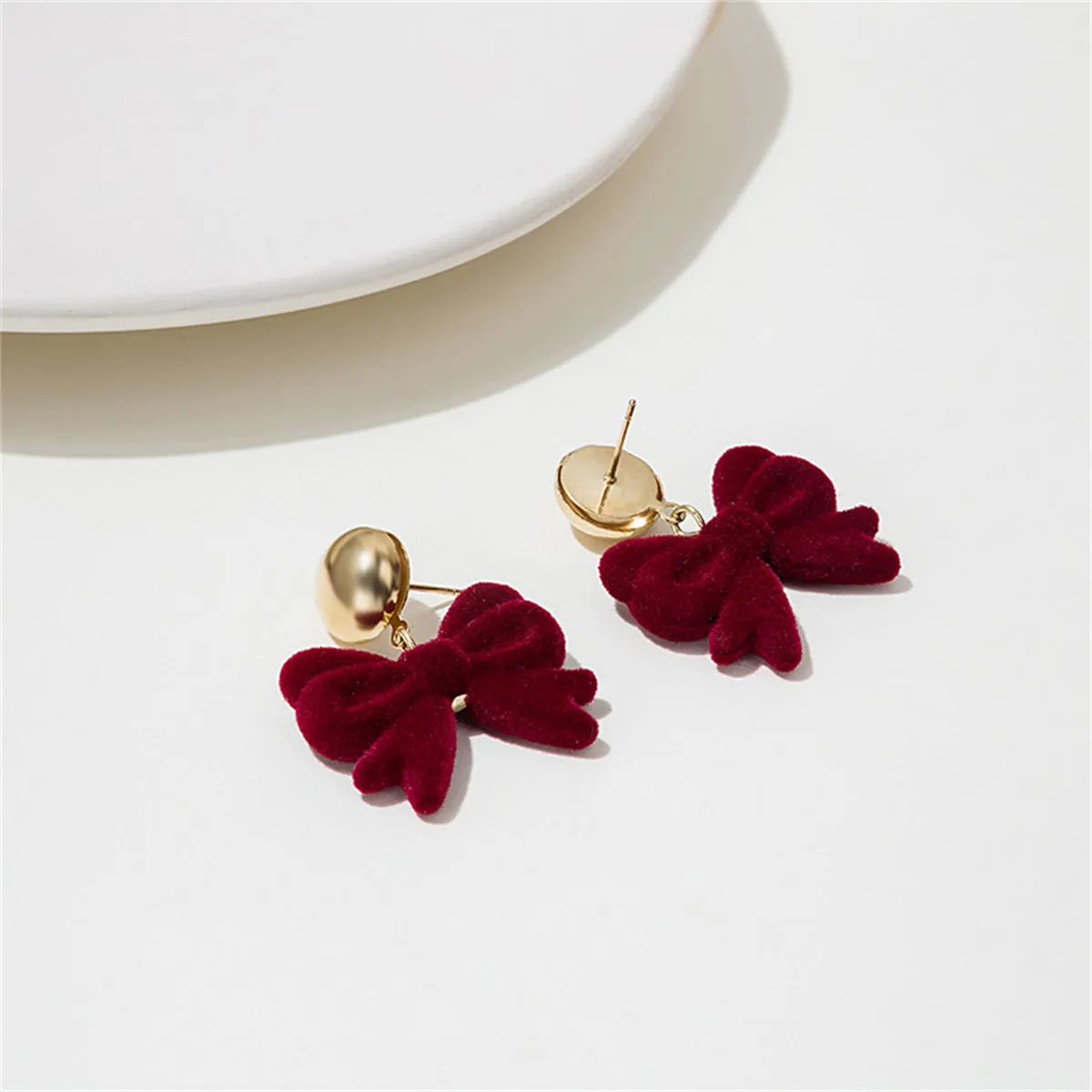 Wine Red Nylon & 18K Gold-Plated Bow Drop Earrings