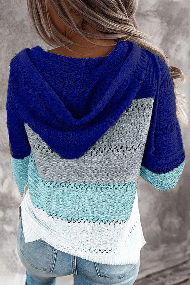 Wisherryy Fashion Hooded Leopard Stitched Knit Sweater