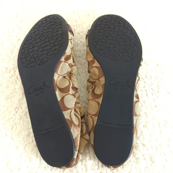 Women Coach Delphine Logo Jacquard Cap Toe Ballet Flats Brown/Tan