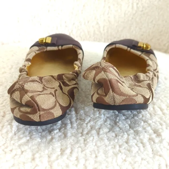Women Coach Delphine Logo Jacquard Cap Toe Ballet Flats Brown/Tan