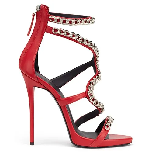Women Sexy Red High Heel Sandals with Chain Black Strappy Extremely High Heels Ladies White Stiletto Summer Evening Dress Shoes