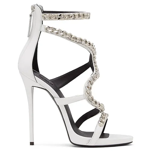 Women Sexy Red High Heel Sandals with Chain Black Strappy Extremely High Heels Ladies White Stiletto Summer Evening Dress Shoes