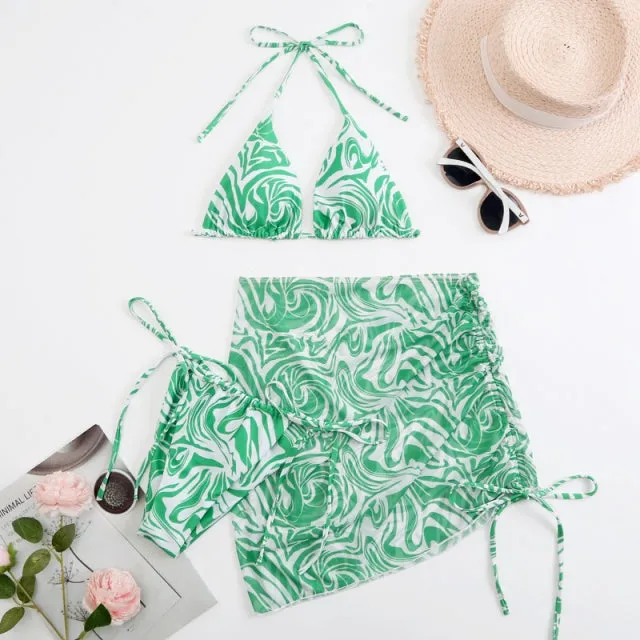 Women's 3 Piece String Bikini With Sarong Cover Up