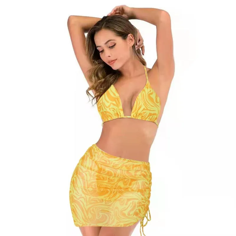 Women's 3 Piece String Bikini With Sarong Cover Up