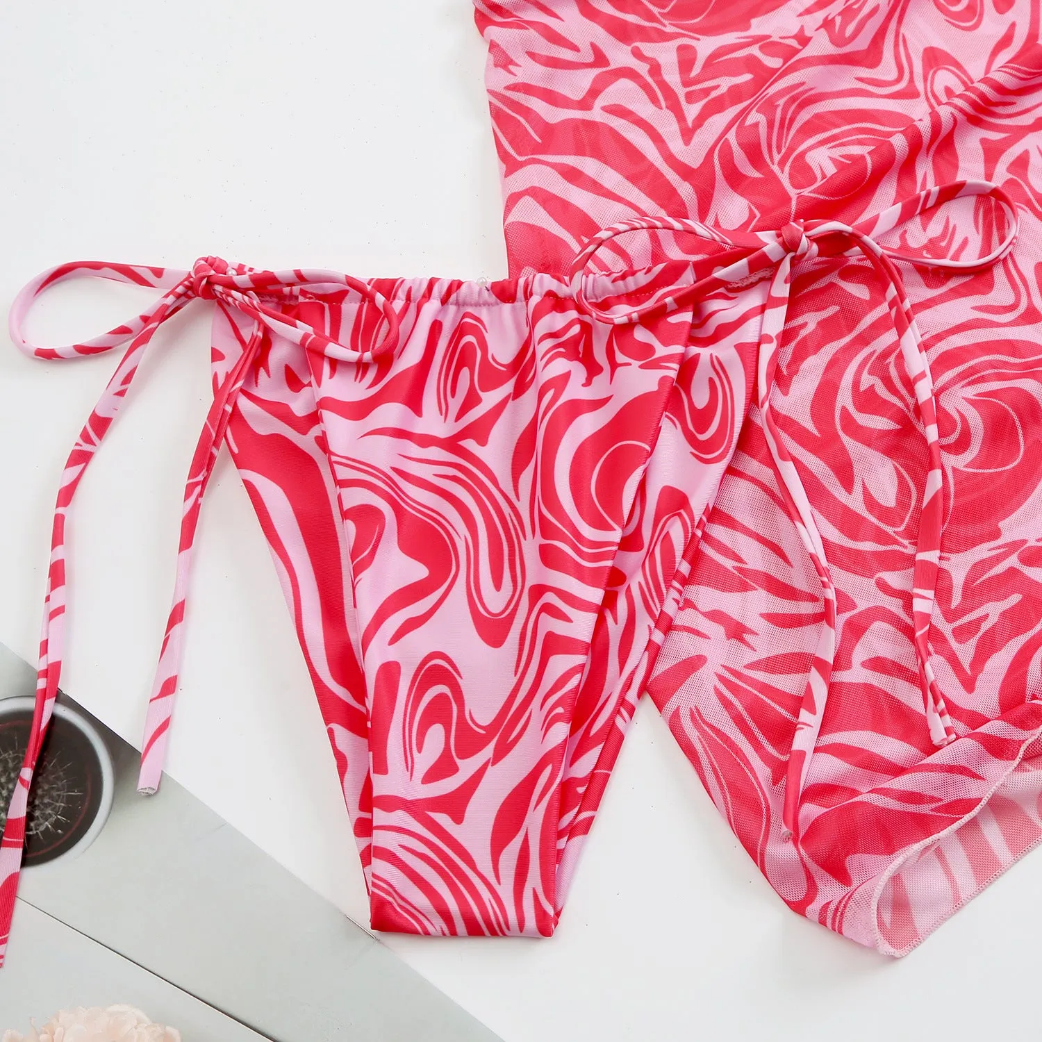 Women's 3 Piece String Bikini With Sarong Cover Up