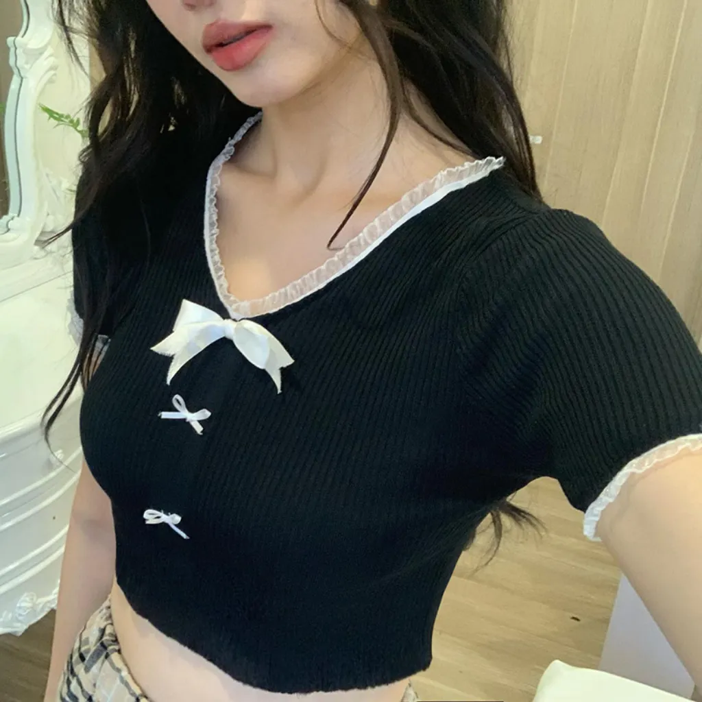 Women's Bow V Neck T-Shirt