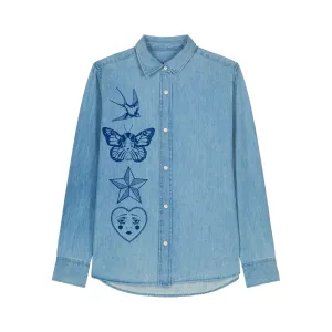 Women's Denim Shirt | Tattoo Motif Print
