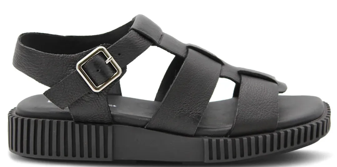 WOMEN'S DJANGO & JULIETTE ITALA SANDAL | BLACK TUMBLED LEATHER / BLACK SOLE