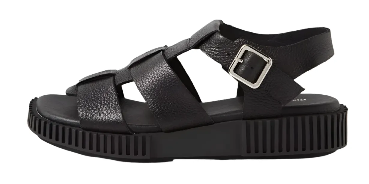 WOMEN'S DJANGO & JULIETTE ITALA SANDAL | BLACK TUMBLED LEATHER / BLACK SOLE