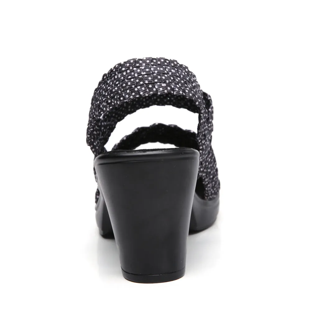 Women's Fashion Summer Heel Sandal Shoes - Black
