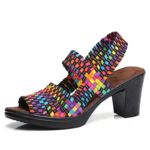 Women's Fashion Summer Heel Sandal Shoes - Black