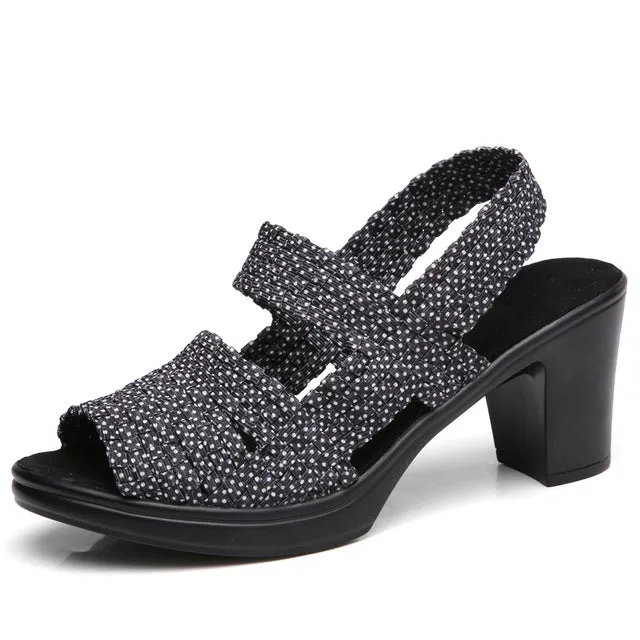 Women's Fashion Summer Heel Sandal Shoes - Black