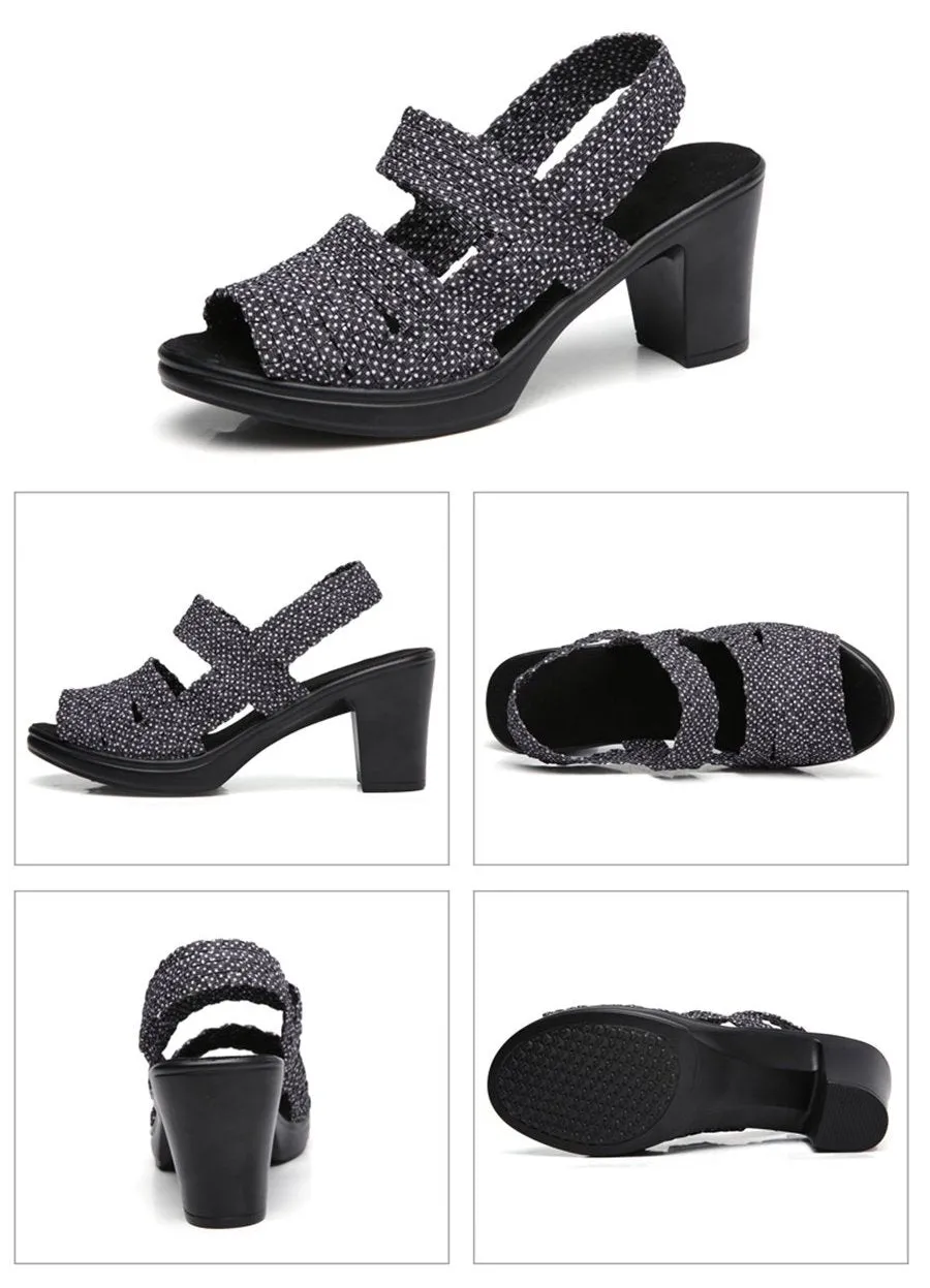 Women's Fashion Summer Heel Sandal Shoes - Black