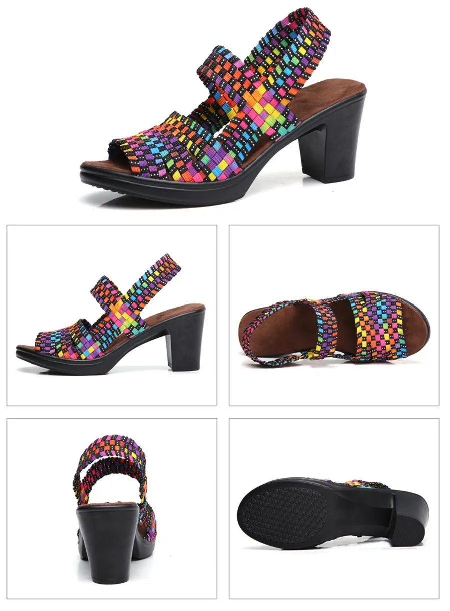 Women's Fashion Summer Heel Sandal Shoes - Black