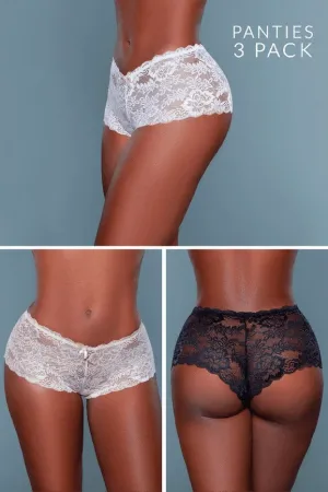 Women's Floral Lace Design High Rise Bow Detail Boyshorts (Pack of 3)