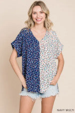 Women's Floral Print V Neck Short Sleeve Top