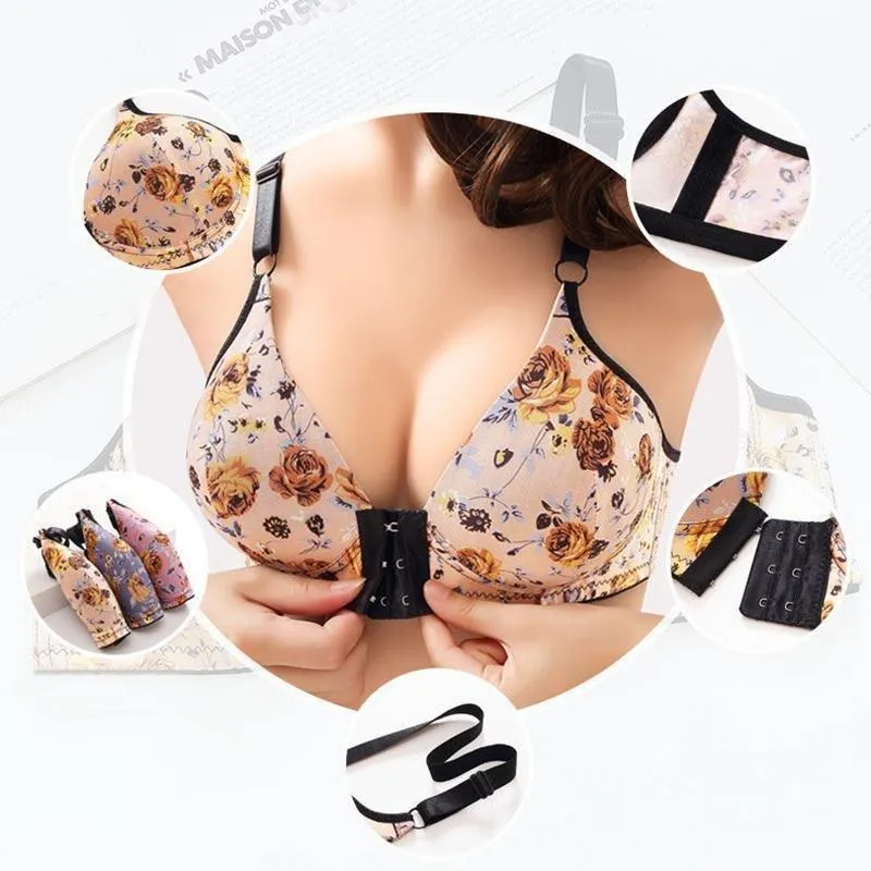 WOMEN’S FRONT BUCKLE GATHERED PRINT BRA