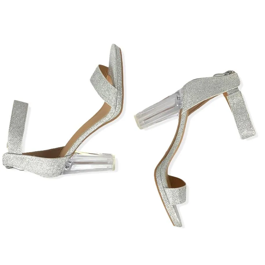 Women's Glitter Silver Block Heel Sandals