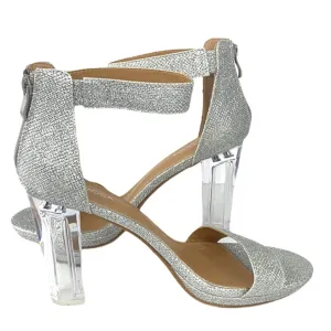 Women's Glitter Silver Block Heel Sandals