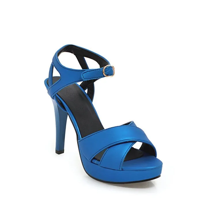 Women's Glossy Round Toe Stiletto High Heel Platform Sandals