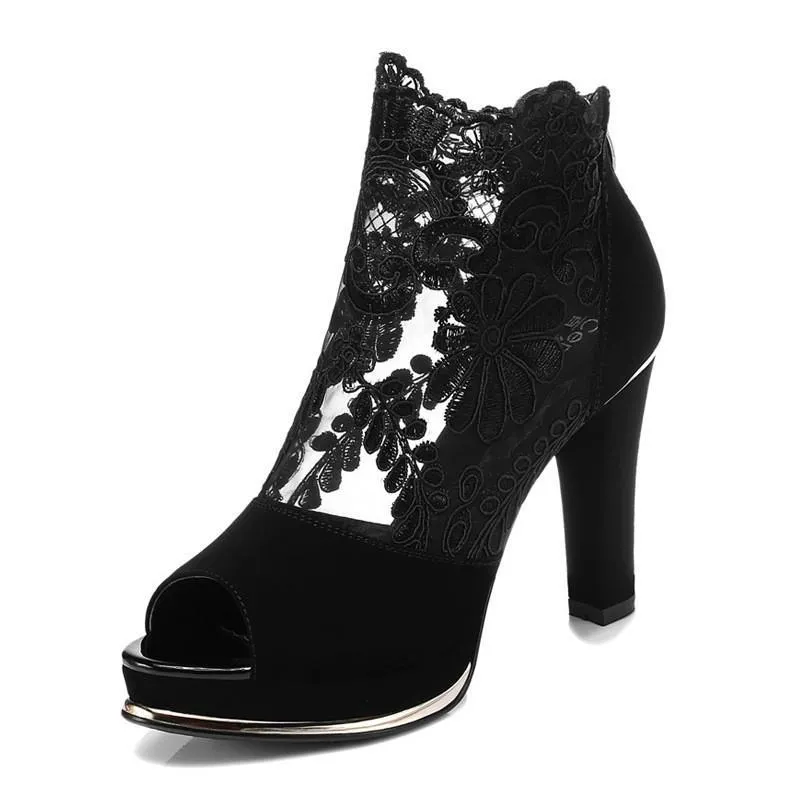 Women's High Quality Sexy Lace Dress High Heel Sandals Shoes