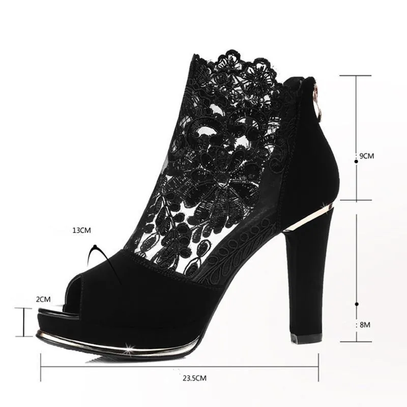 Women's High Quality Sexy Lace Dress High Heel Sandals Shoes